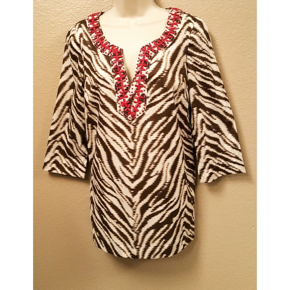 Ann Taylor LOFT Animal Print Beaded Tunic - Picture 1 of 7